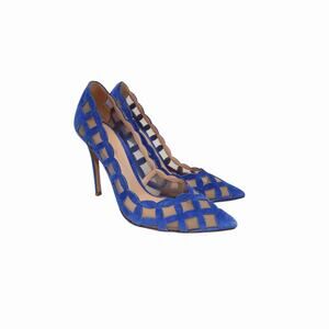Gianvito Rossi Cut-Out Point Toe Pump Heels Blue Suede Scalloped Women's Size 39